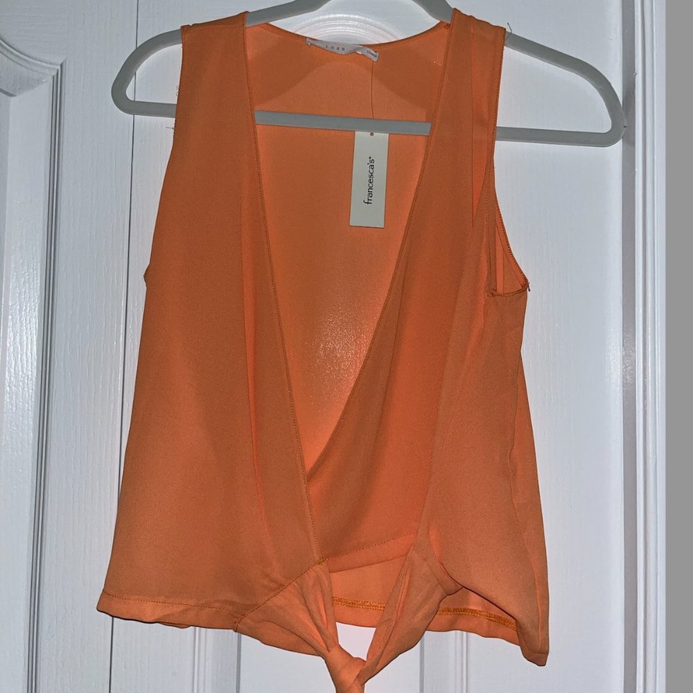 Francesca's Orange Wrap Tie Top